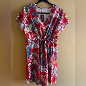 Tropical Red Leaf Print beach coverup NWT